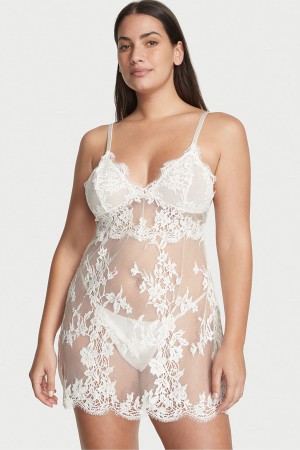 Victoria's Secret Sheer Cipkovane Slip Biele | CHVAU-2305