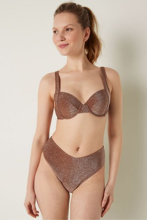 Victoria's Secret Shimmer Push Up Bikiny Top Soft Cappucino | YVUZJ-3528