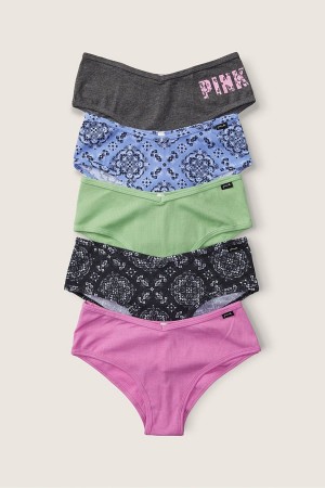 Victoria's Secret Stretch Bavlnene Bavlnene Cheeky Knickers 5 Pack Grey/Purple/Blue/Green Print | IXGJY-9350