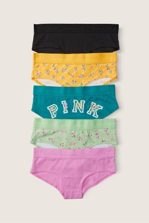 Victoria's Secret Stretch Bavlnene Bavlnene Hipster Knickers 5 Pack Black/Pink/Green/Orange | RNXWF-9024