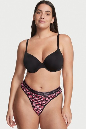 Victoria's Secret Stretch Bavlnene Bavlnene Logo Tanga Knickers Čierne | WYIOM-2791