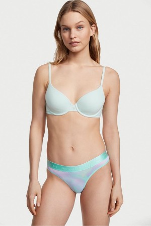 Victoria's Secret Stretch Bavlnene Bavlnene Logo Tanga Knickers Čierne | SURCF-6734