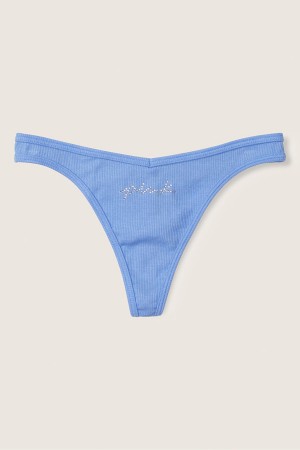 Victoria's Secret Stretch Bavlnene Bavlnene Tanga Knickers Modre Modre | WOVIC-6354