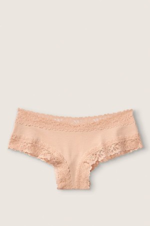 Victoria's Secret Stretch Bavlnene Cipkovane Trim Cheeky Knickers Buff Nude | ZUJKO-7640