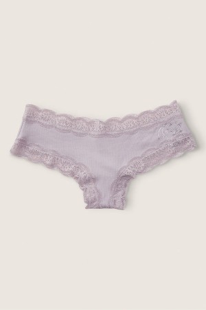 Victoria's Secret Stretch Bavlnene Cipkovane Trim Cheeky Knickers Nachový Siva | JTYRG-1326