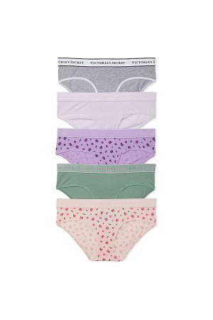 Victoria's Secret Stretch Bavlnene Logo Hipster Knickers 5 Pack Ruzove | TMZOW-5680