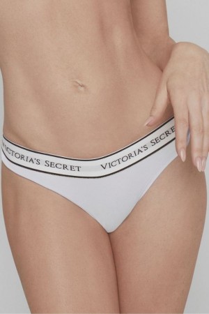 Victoria's Secret Stretch Bavlnene Logo Knickers Biele | ICWSA-1379