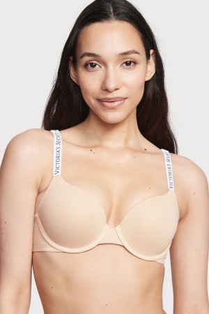 Victoria's Secret The T-Shirt Full Coverage Push Up Logo Bra Champagne Nude | RUVZF-4359