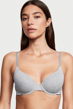 Victoria's Secret The T-Shirt Lightly Podsite Demi Logo Bra Siva | GBLEM-7934