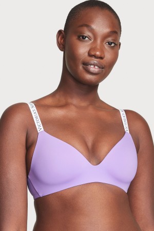 Victoria's Secret The T-Shirt Non Wired Logo T-Shirt Bra Modre | IAEMZ-0467