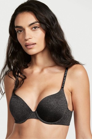 Victoria's Secret The T-Shirt Smooth Logo Remienkove Full Cup Push Up T-Shirt Bra Čierne | YWJTV-0498