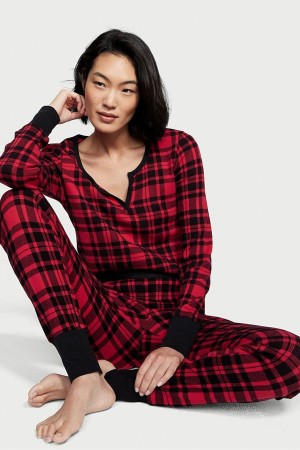 Victoria's Secret Thermal Long Sleeve Pyjamas Čierne Červené | RLDKA-8953