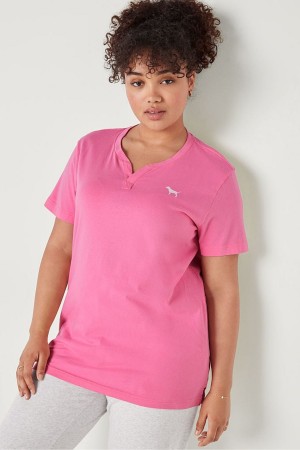 Victoria's Secret V Neck Kratke Sleeve T-Shirt Ruzove | HNPGZ-8591