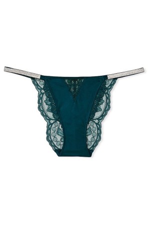 Victoria's Secret Very Sexy Cipkovane Shine Remienkove Tanga Knickers Čierne Zelene | LYDPM-7419