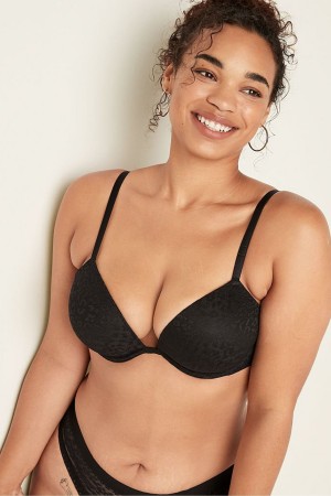 Victoria's Secret Wear Everywhere Add 2 Cups Cipkovane Push Up T-Shirt Bra Čierne | ZEVQI-9625