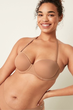 Victoria's Secret Wear Everywhere Smooth Multiway Strapless Push Up Bra Mocha Latte Nude | WMRQL-8036