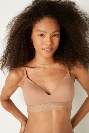 Victoria's Secret Wear Everywhere Smooth Lightly Podsite Non Wired T-Shirt Bra Mocha Latte Nude | HUNOD-4536