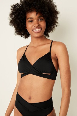 Victoria's Secret Wrap Bikiny Top Tmavo Čierne | EQDKP-5472