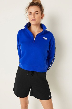 Victoria's Secret Zip Up Long Sleeve Crop Sweatshirt Modre | DMIEF-8635