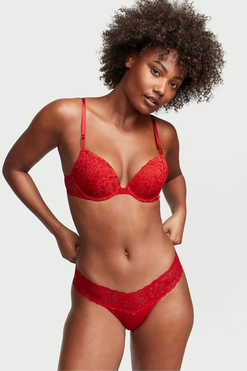 Victoria\'s Secret Bavlnene Cipkovane Pásom Tanga Knickers Čierne Siva | NGVCO-9814