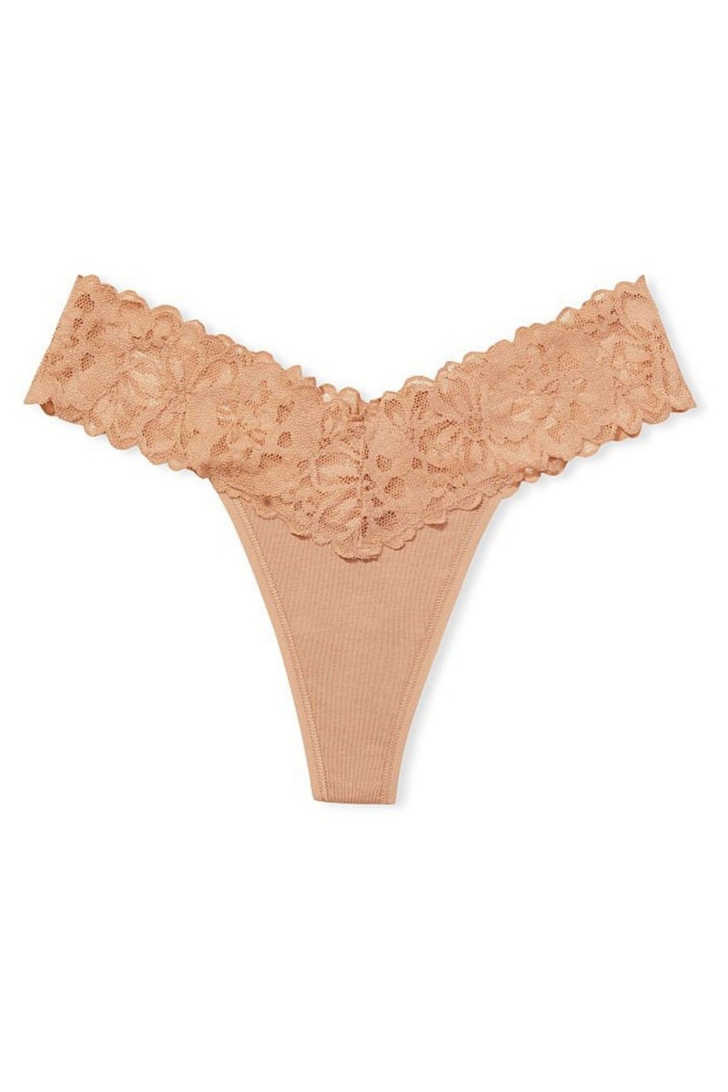 Victoria's Secret Bavlnene Cipkovane Pásom Tanga Knickers Čierne Siva | ERZNX-7635