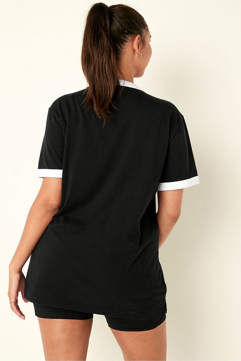 Victoria's Secret Bavlnene Kratke Sleeve Campus Ringer T-Shirt Čierne | JRWMU-4902