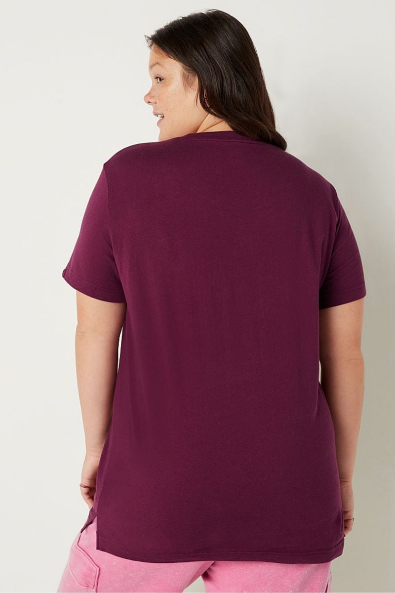 Victoria's Secret Bavlnene Kratke Sleeve Campus T-Shirt Bordove Ruzove | YLFVM-1065