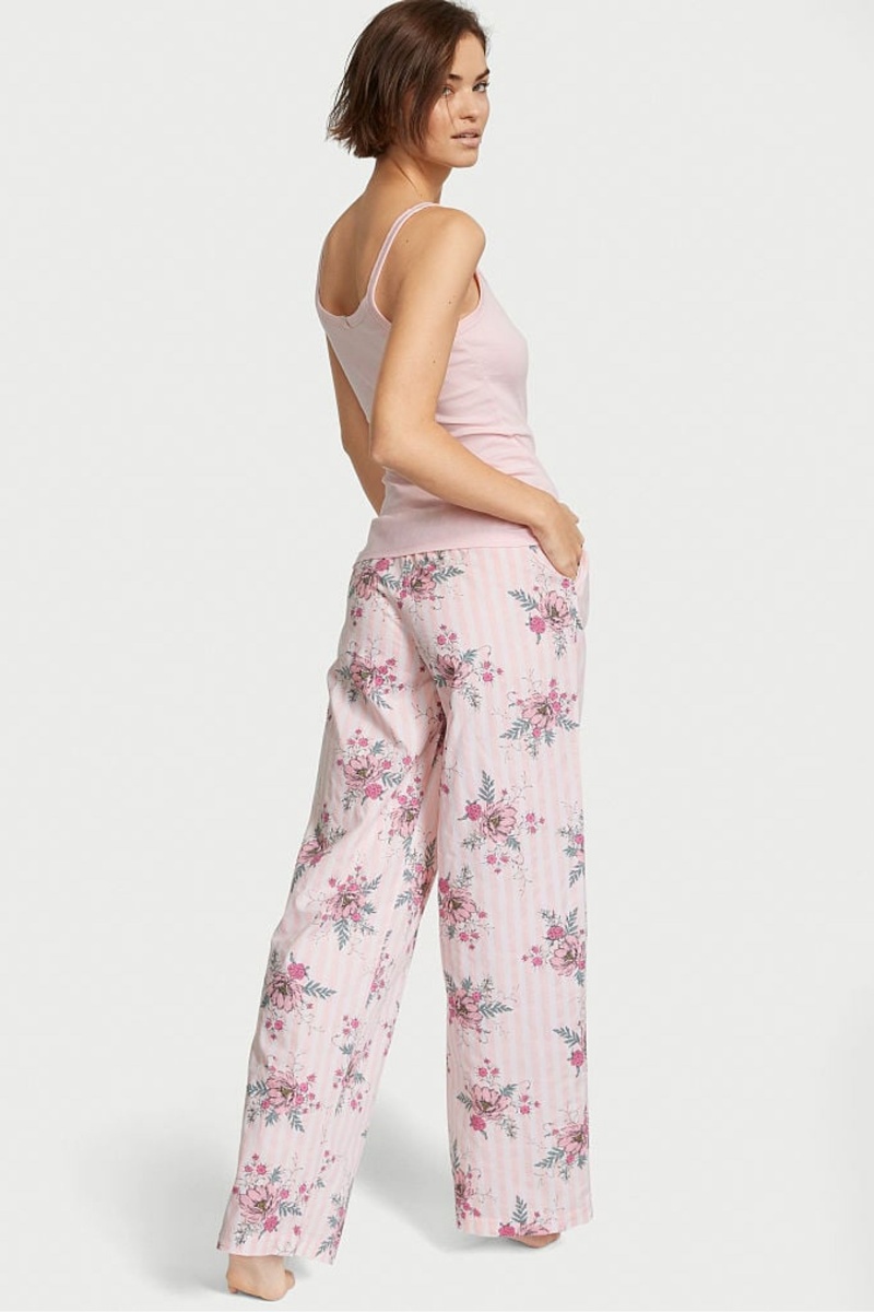 Victoria's Secret Bavlnene Long Pyjamas Ruzove Pruhované | QBUHC-7698