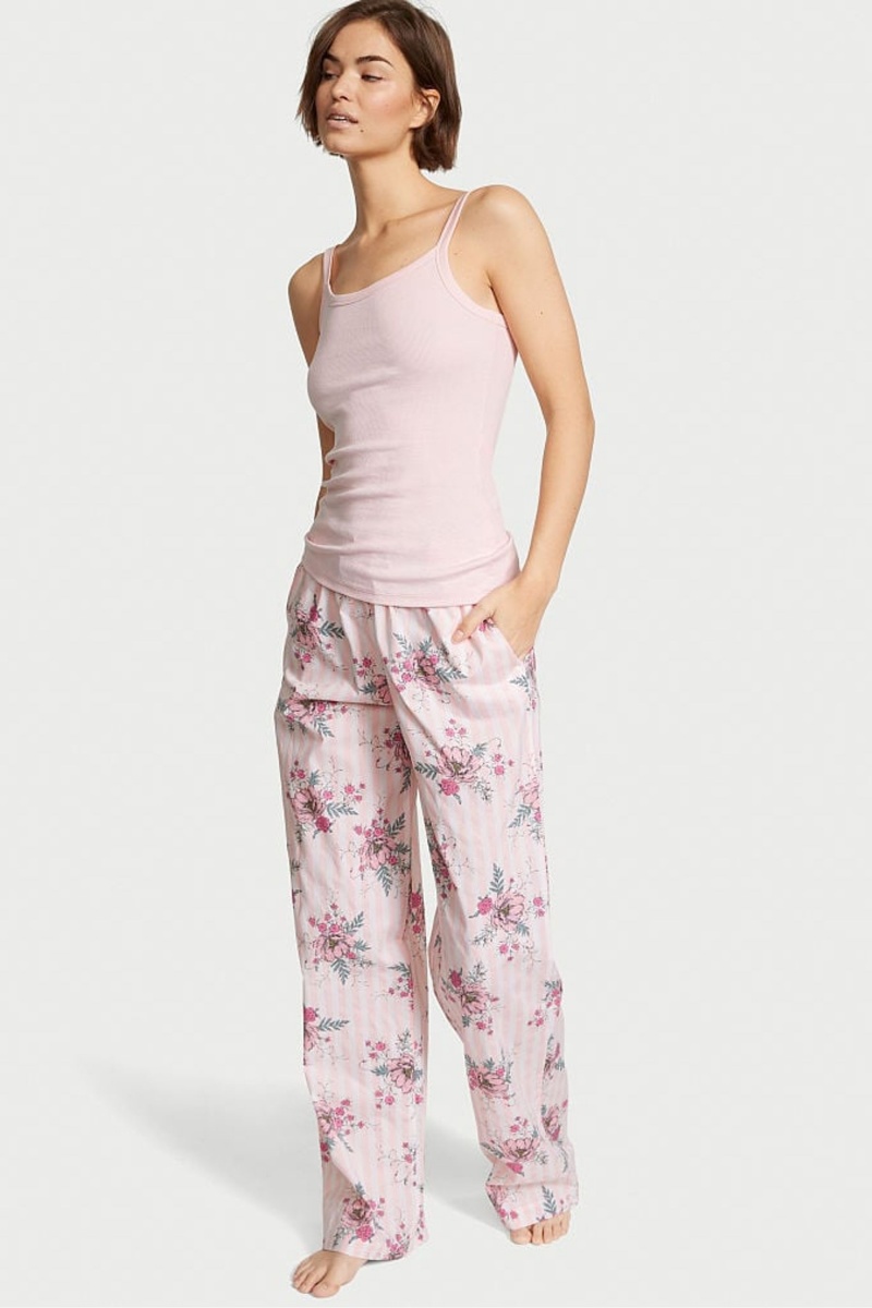 Victoria\'s Secret Bavlnene Long Pyjamas Ruzove Pruhované | QBUHC-7698