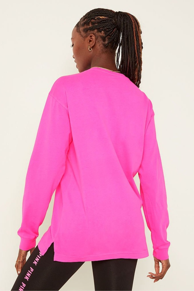 Victoria's Secret Bavlnene Long Sleeve Campus T-Shirt Ruzove | KYGOC-3286