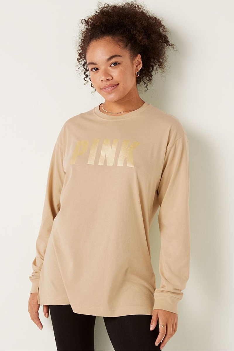 Victoria\'s Secret Bavlnene Long Sleeve Campus T-Shirt Ruzove | DSWRE-1467