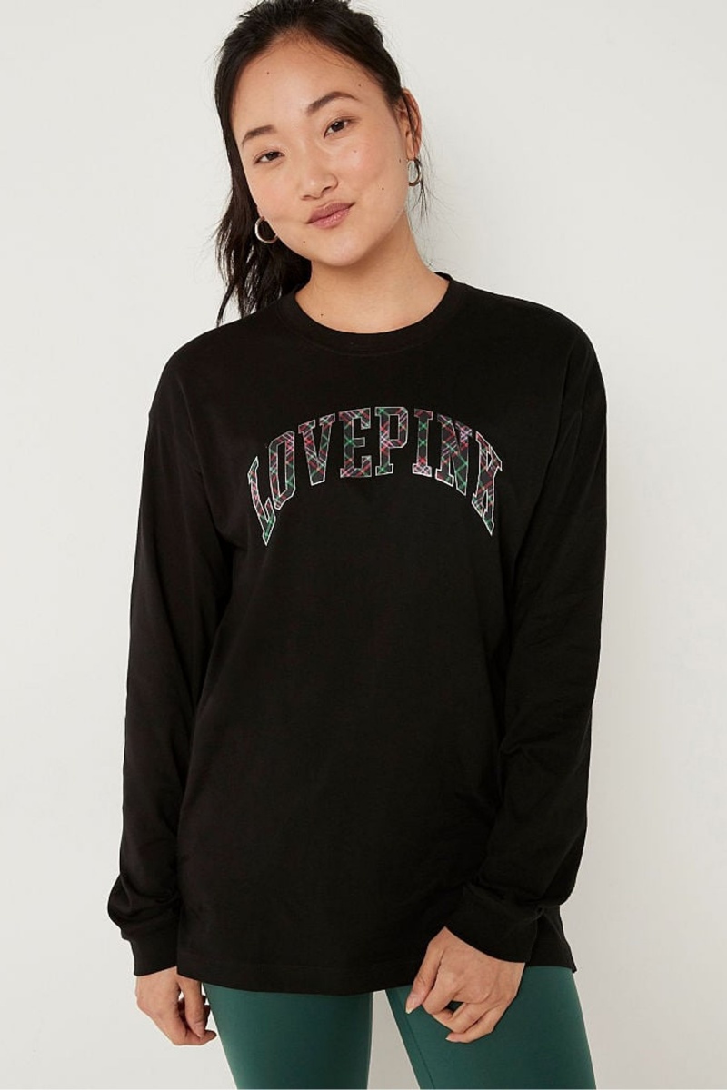 Victoria\'s Secret Bavlnene Long Sleeve Campus T-Shirt Ruzove | USCXV-4726