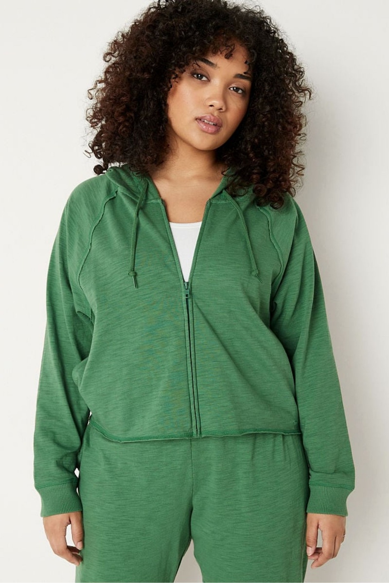 Victoria\'s Secret Bavlnene Slub Crop Cut Off Full Zip Hoodie Ruzove | PKZIQ-2701