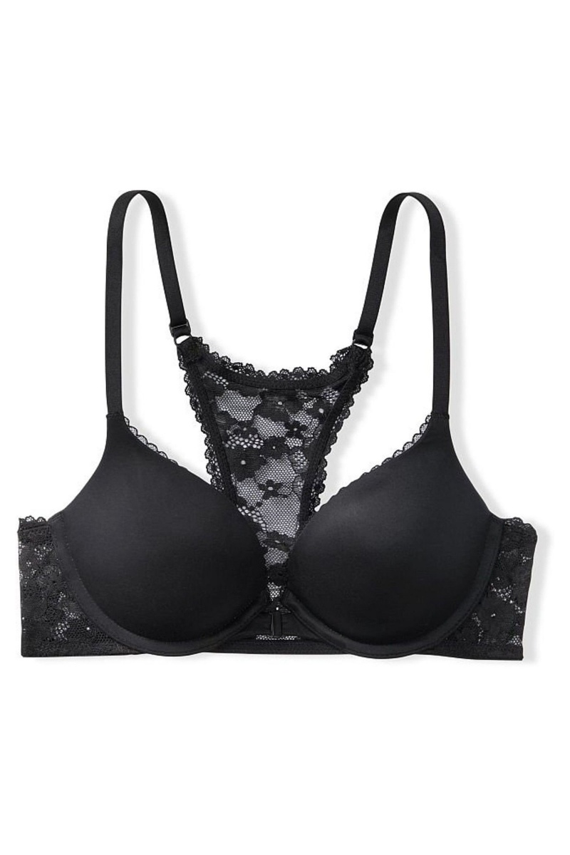 Victoria's Secret Body by Victoria Cipkovane Trim Front Zapinanie Push Up Bra Čierne | ERHOL-8609