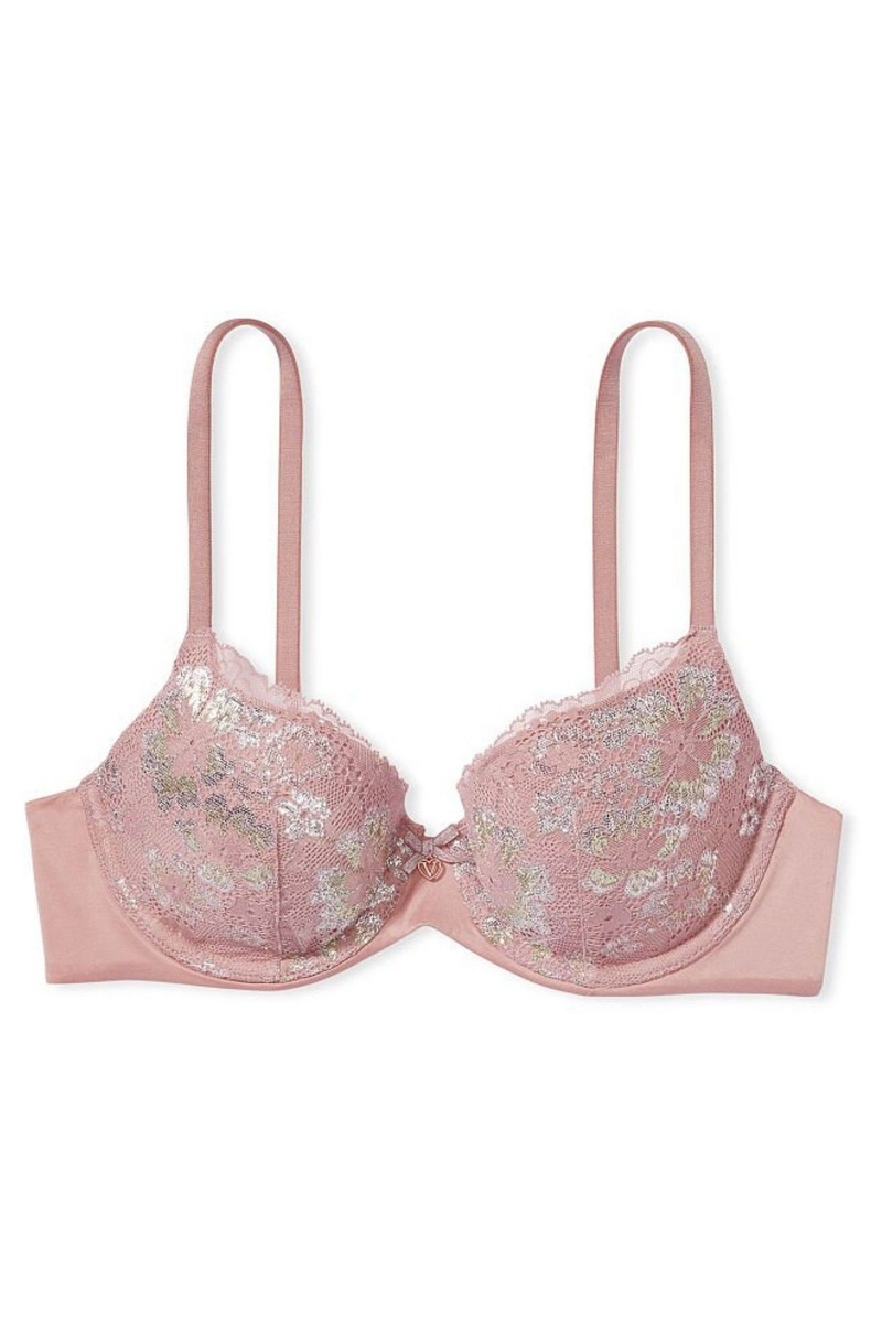 Victoria's Secret Body by Victoria Front Zapinanie Cipkovane Trim Lightly Podsite Demi Bra Ruzove | LTOPE-2045