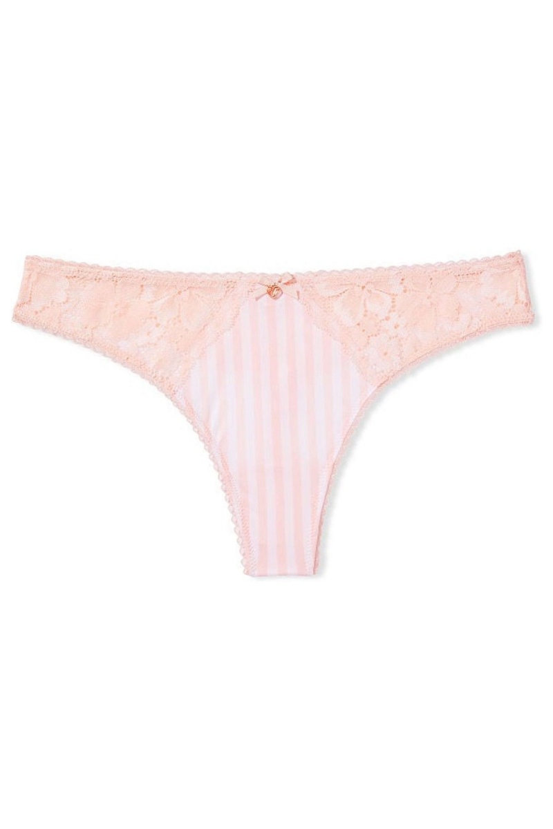 Victoria's Secret Body by Victoria Smooth Cipkovane Tanga Panty Ruzove Pruhované | NPWXD-8403