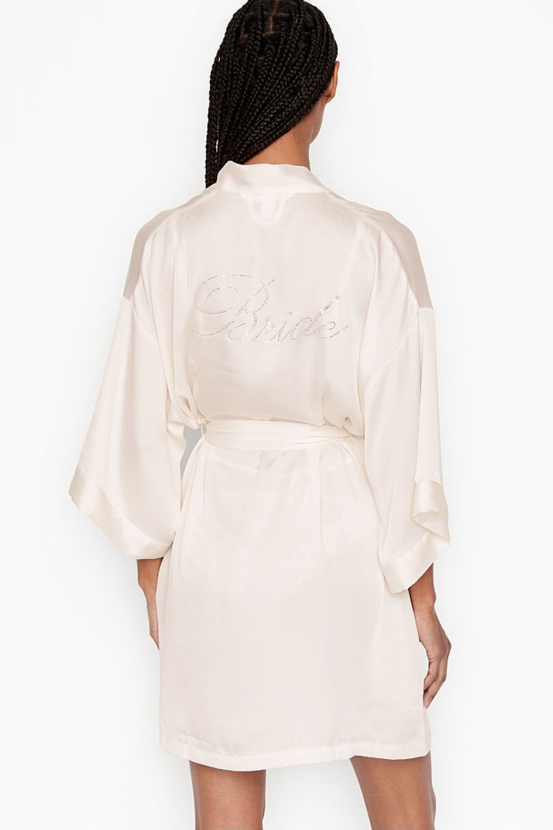 Victoria's Secret Bridal Satin Bride Embellished Robe Biele | NLXWY-1347