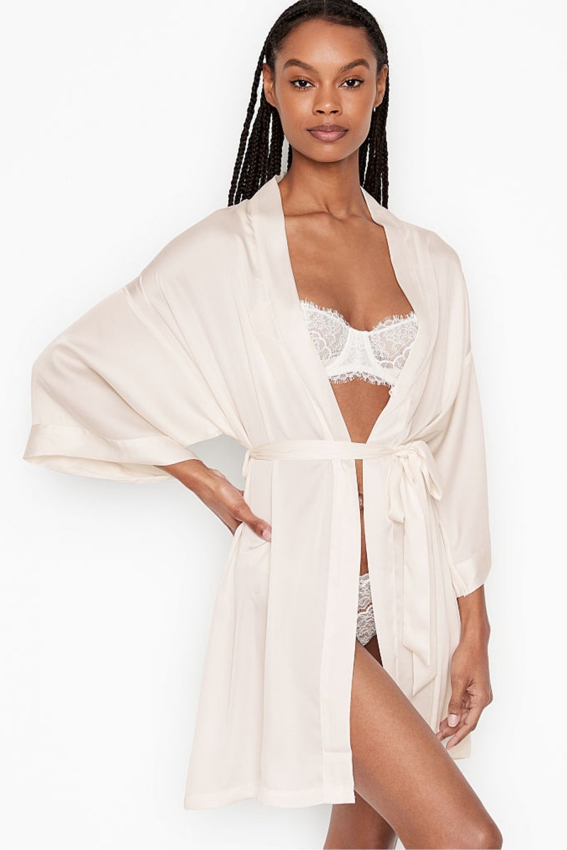 Victoria\'s Secret Bridal Satin Bride Embellished Robe Biele | NLXWY-1347