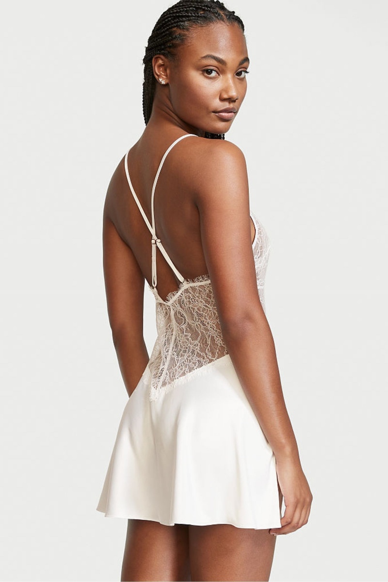 Victoria's Secret Bridal Satin Cipkovane Slip Biele | ZRTHE-9754