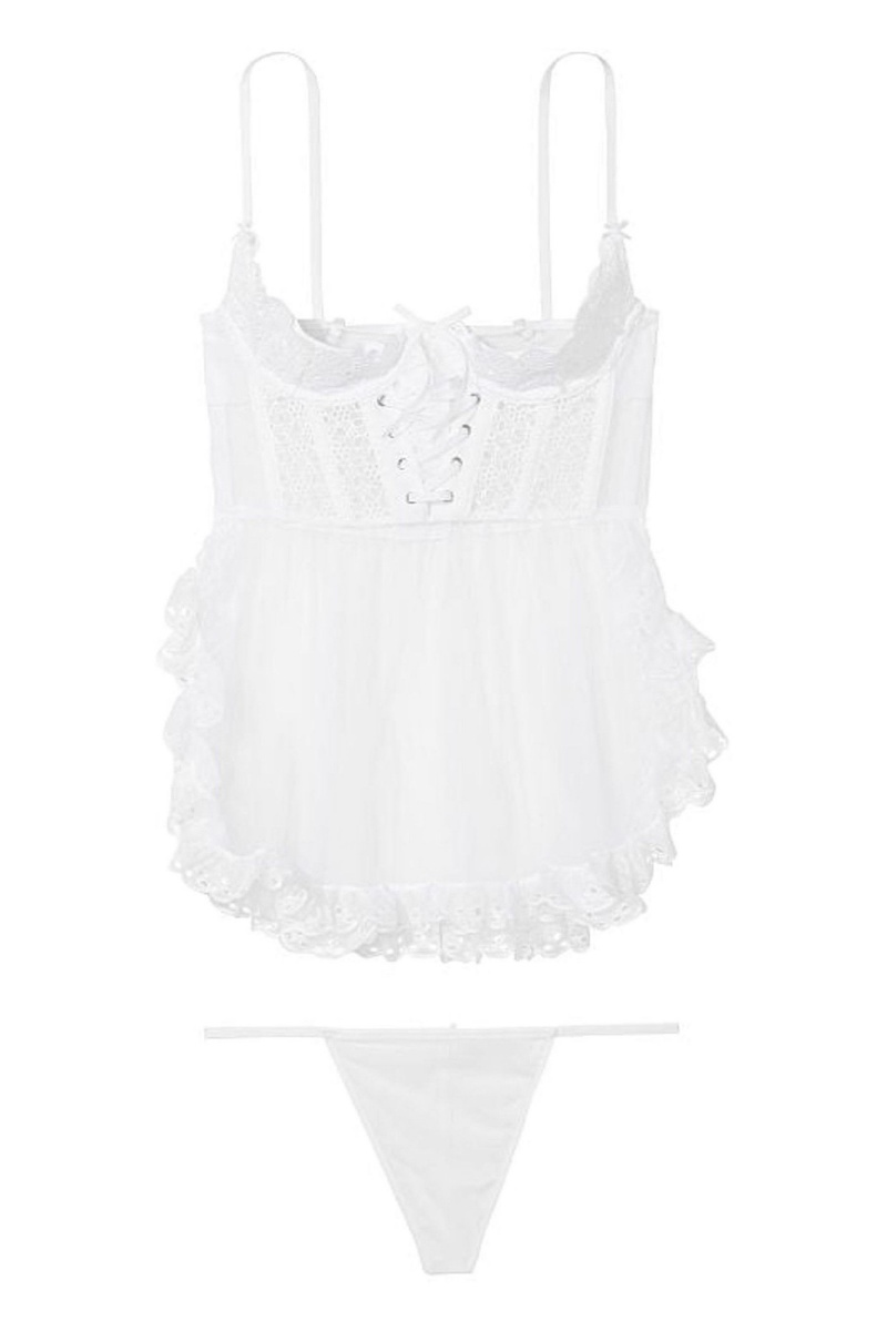 Victoria's Secret Broderie Open Cup Babydoll Biele | PLZKU-3261