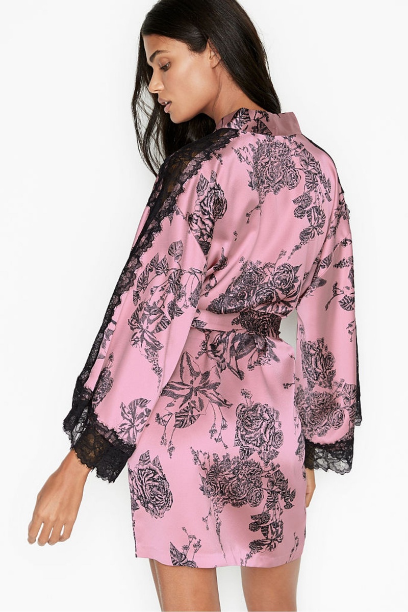 Victoria's Secret Cipkovane Inset Kimono Robe Čierne | GRCKY-4293