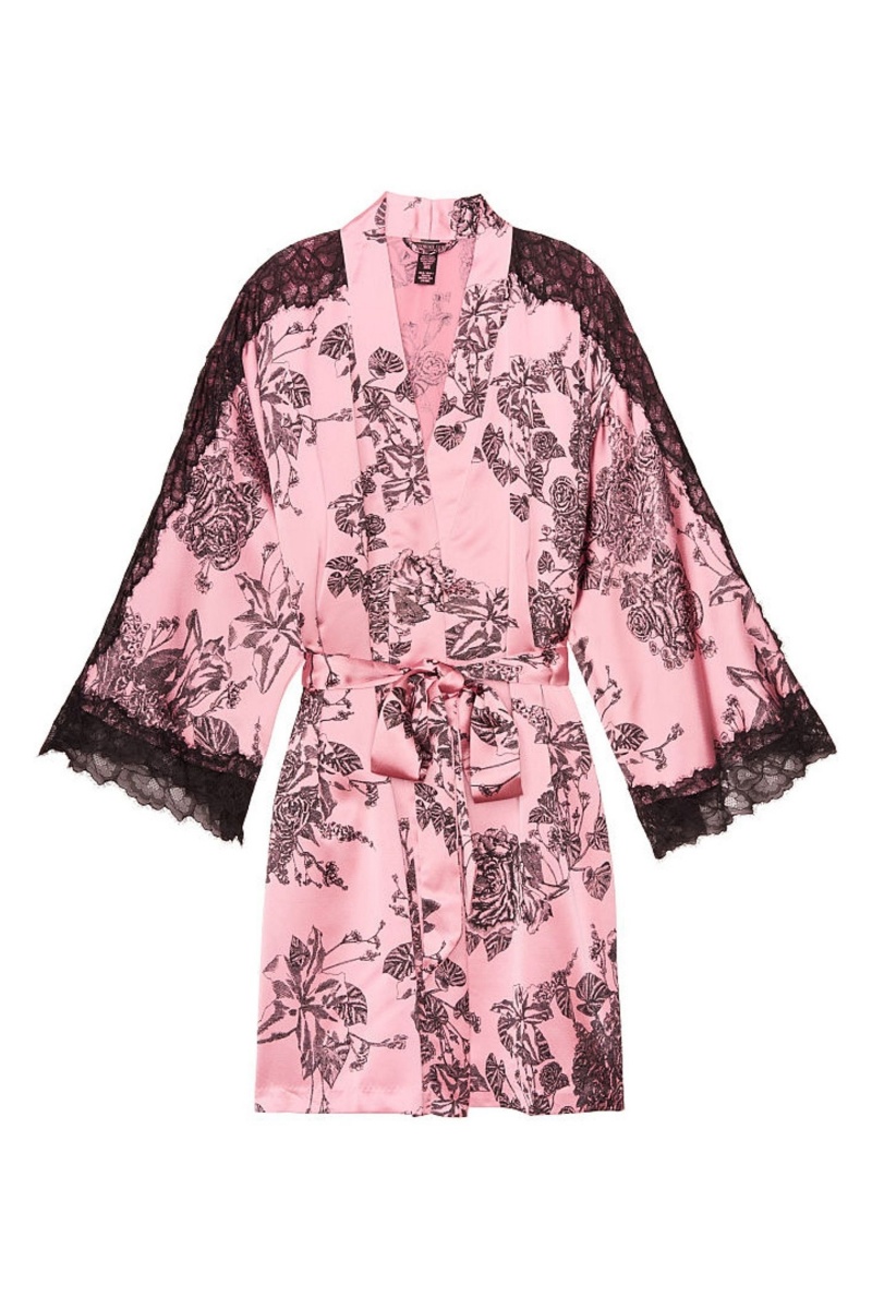 Victoria's Secret Cipkovane Inset Kimono Robe Čierne | GRCKY-4293