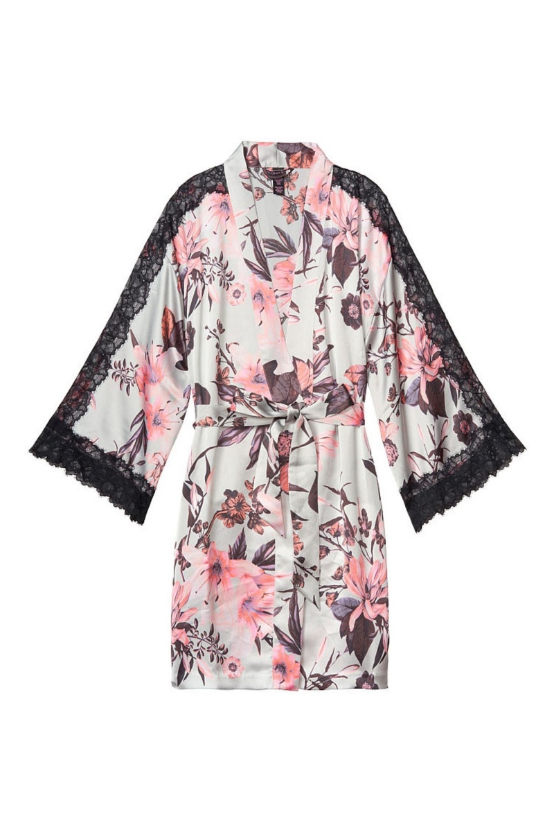 Victoria's Secret Cipkovane Inset Kimono Robe Čierne | JGAUH-9017