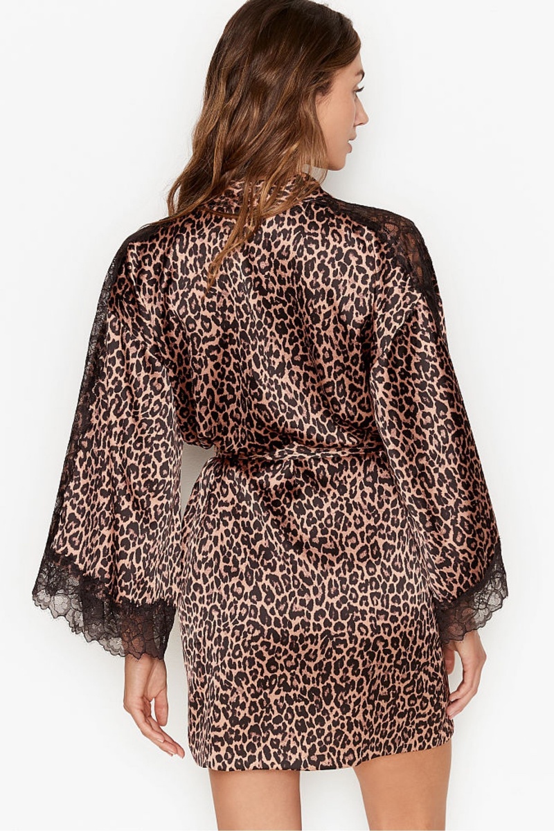 Victoria's Secret Cipkovane Inset Kimono Robe Čierne | YENTX-0854