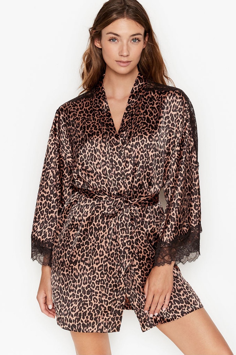 Victoria\'s Secret Cipkovane Inset Kimono Robe Čierne | YENTX-0854