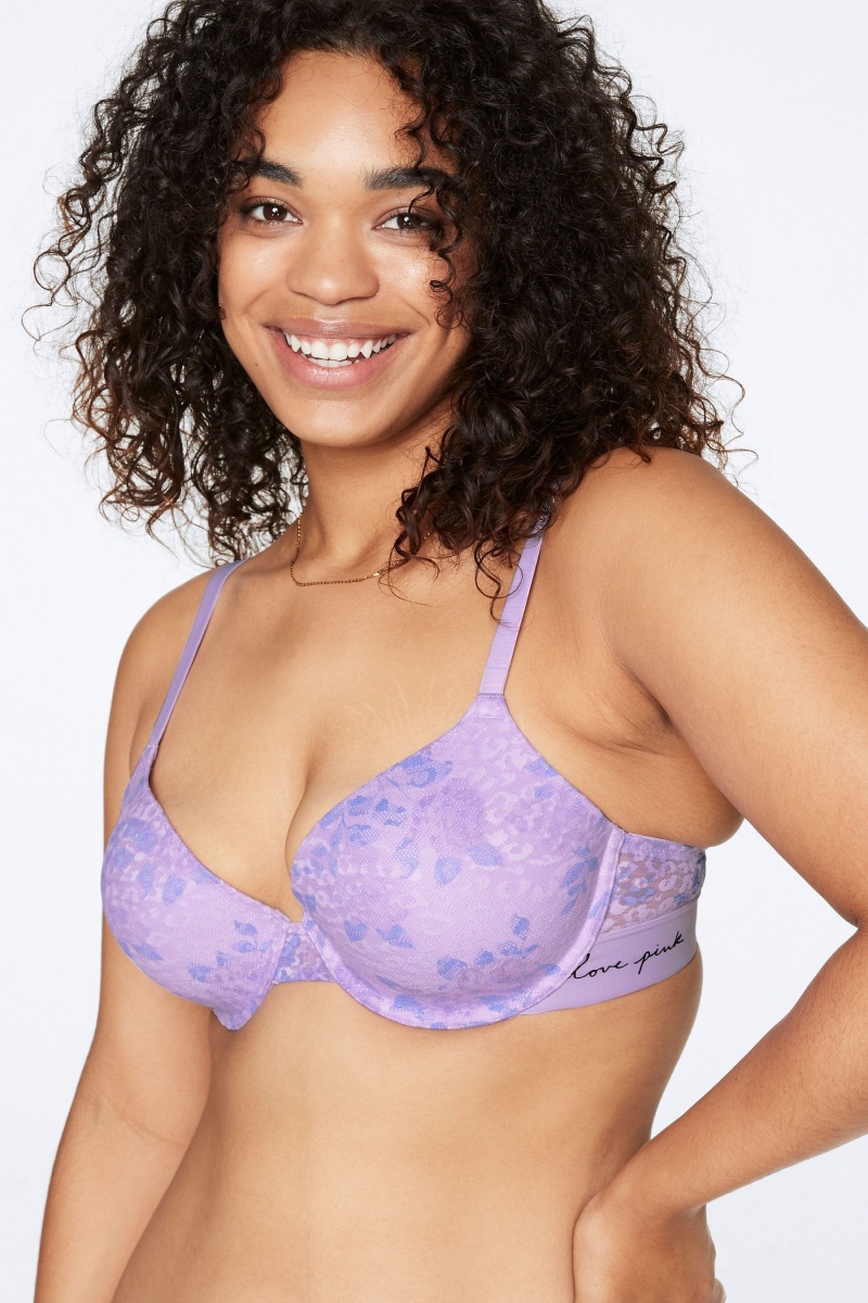 Victoria's Secret Cipkovane Lightly Podsite T-Shirt Bra Modre | YVDAP-8460