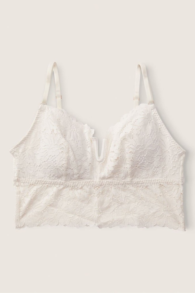 Victoria's Secret Cipkovane Longline Bralette Biele | PZVXL-7618