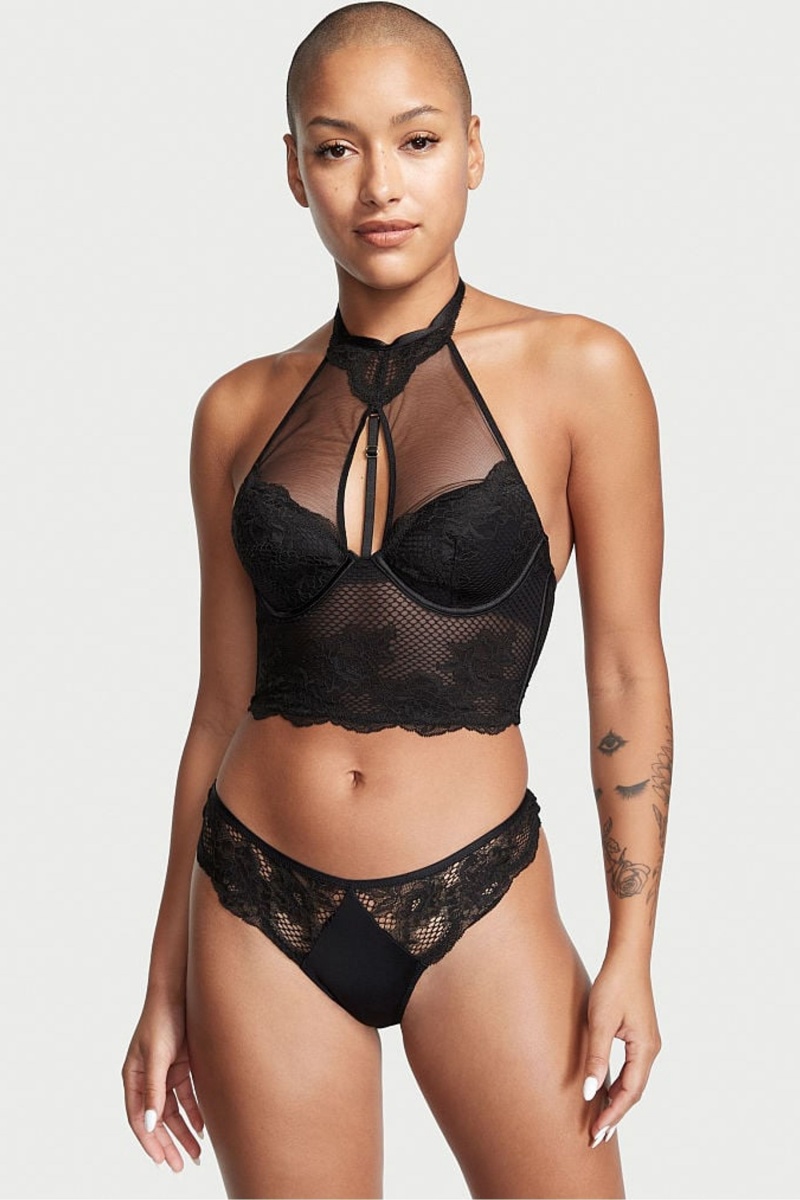 Victoria's Secret Cipkovane Tanga Knickers Čierne | RBNTF-2871