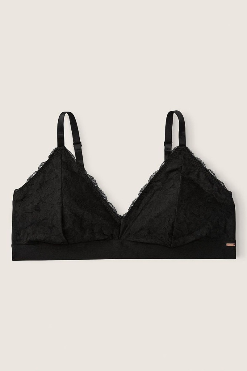 Victoria's Secret Cipkovane Unlined Triangle Bralette Čierne | HEBDC-7512