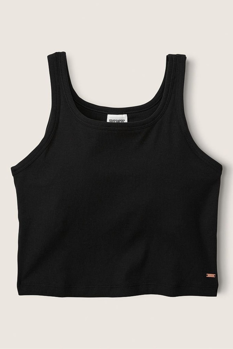 Victoria's Secret Crop Rebrovaný Tank Top Čierne | ANIYM-1259